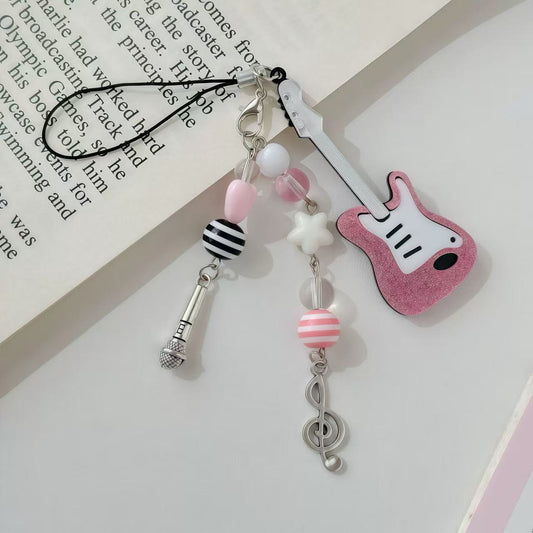 Rockstar Pink Guitar & Microphone Keychain
