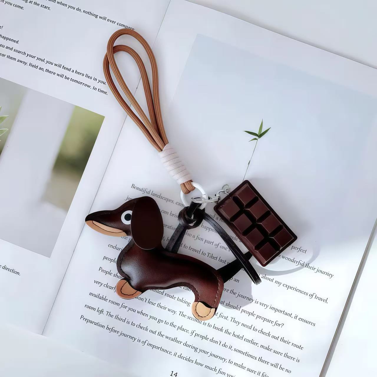 Leather Dachshund & Chocolate Keychain