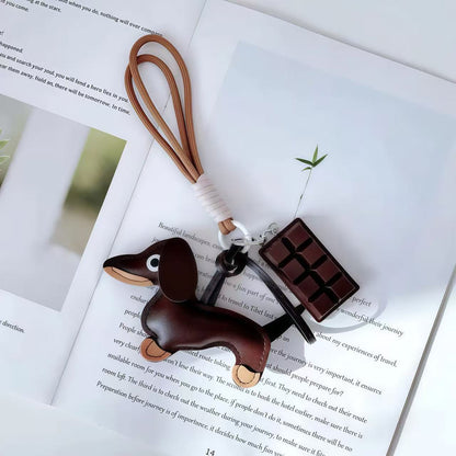 Leather Dachshund & Chocolate Keychain