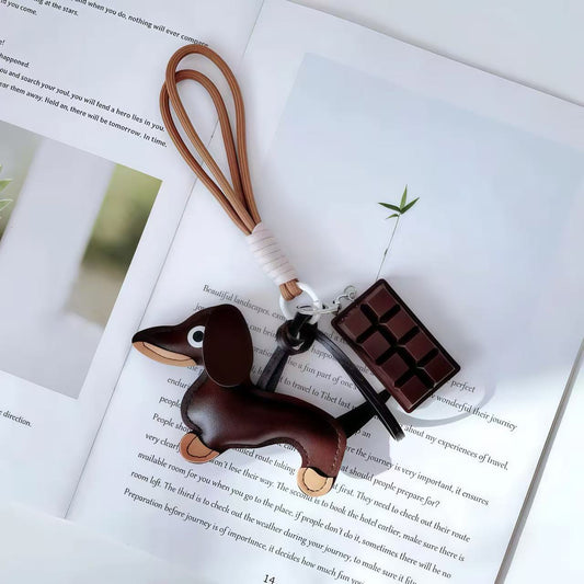 Leather Dachshund & Chocolate Keychain