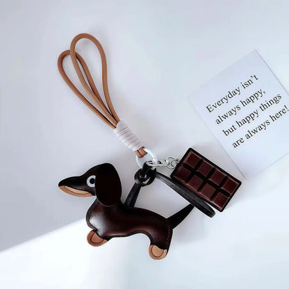 Leather Dachshund & Chocolate Keychain