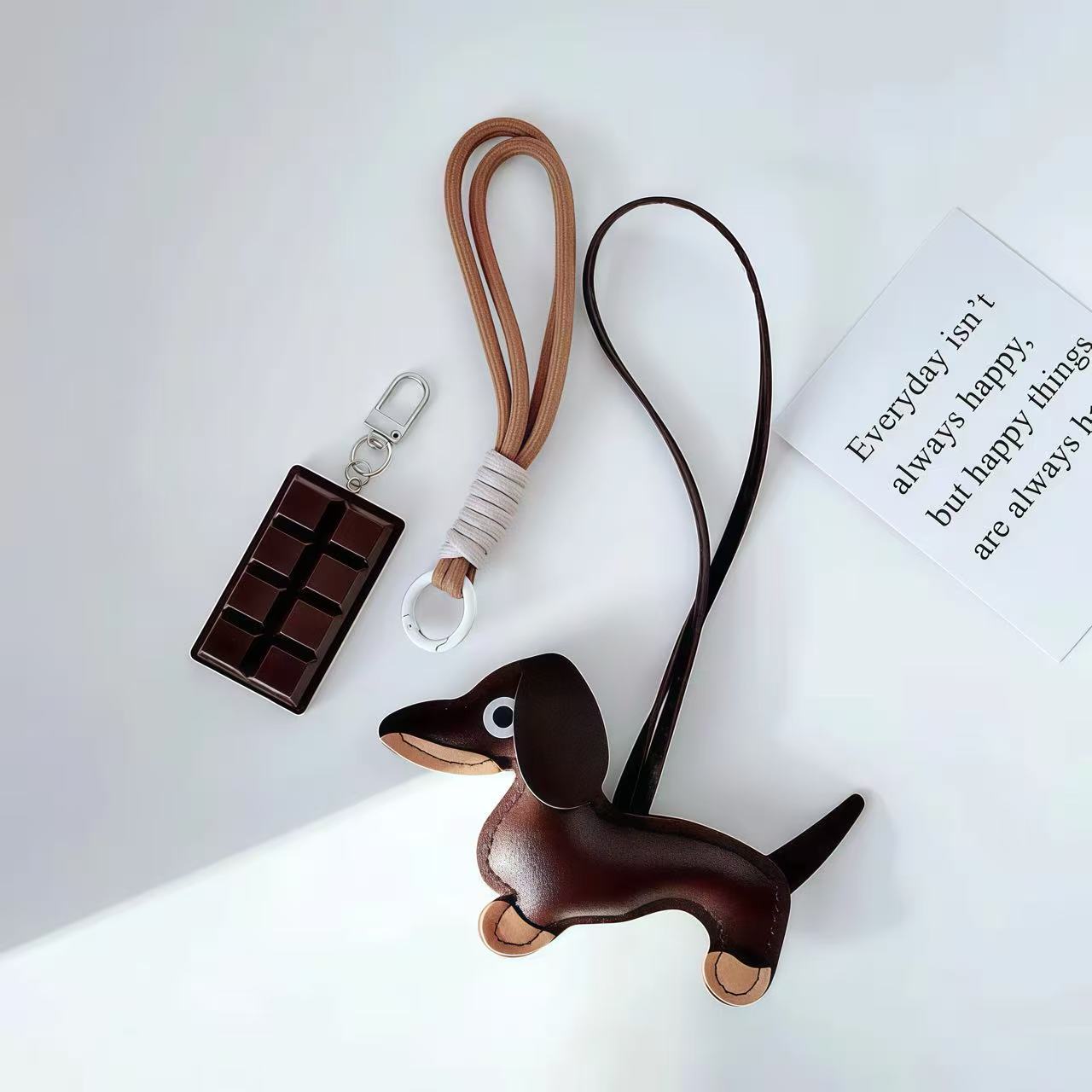 Leather Dachshund & Chocolate Keychain