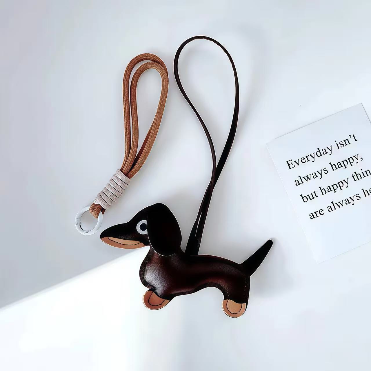 Leather Dachshund & Chocolate Keychain