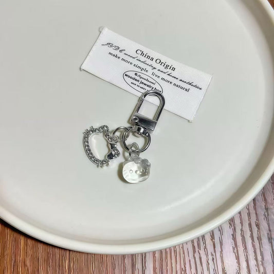 Crystal & Silver Cute Kitty Keychain
