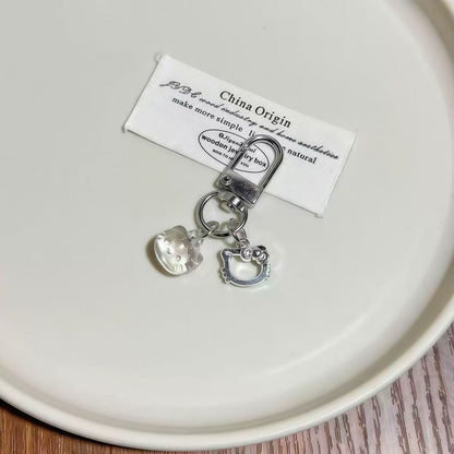 Crystal & Silver Cute Kitty Keychain