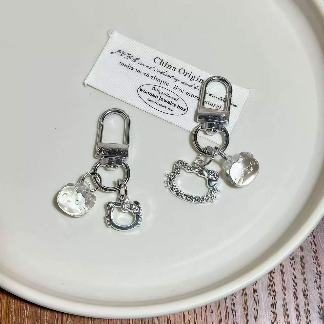 Crystal & Silver Cute Kitty Keychain