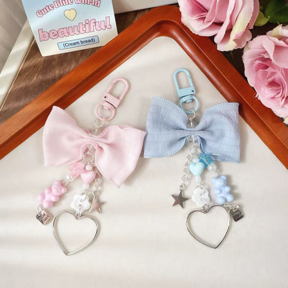 Pastel Bow & Heart Keychain Set