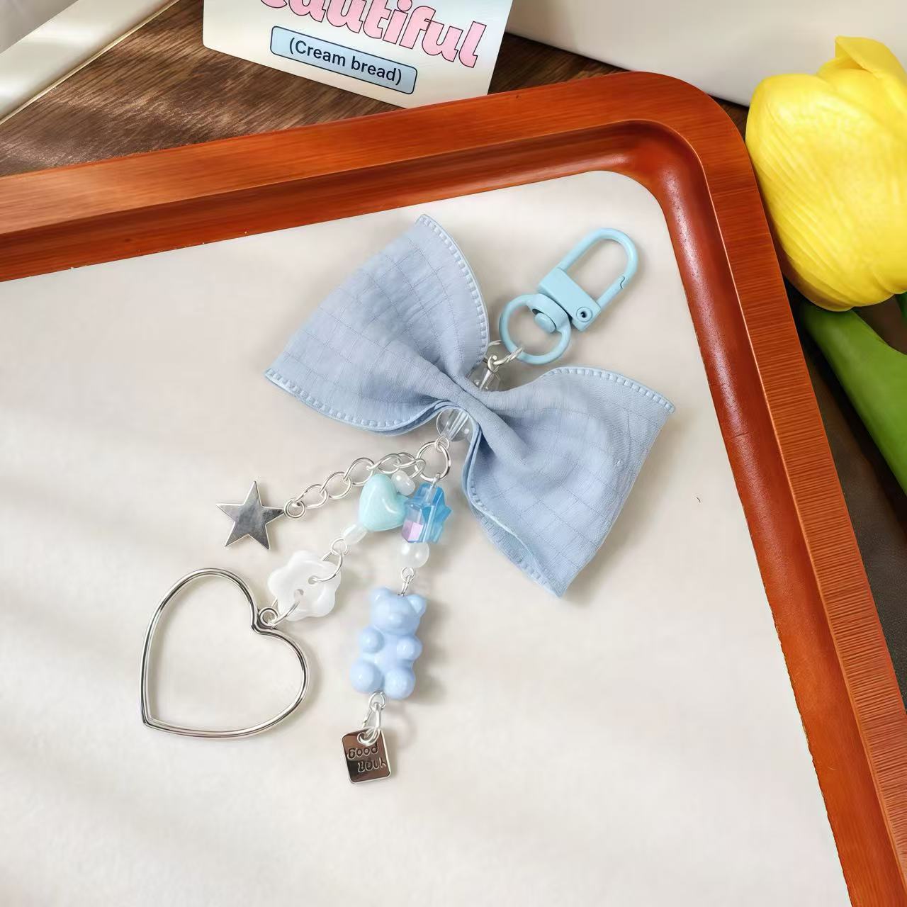 Pastel Bow & Heart Keychain Set