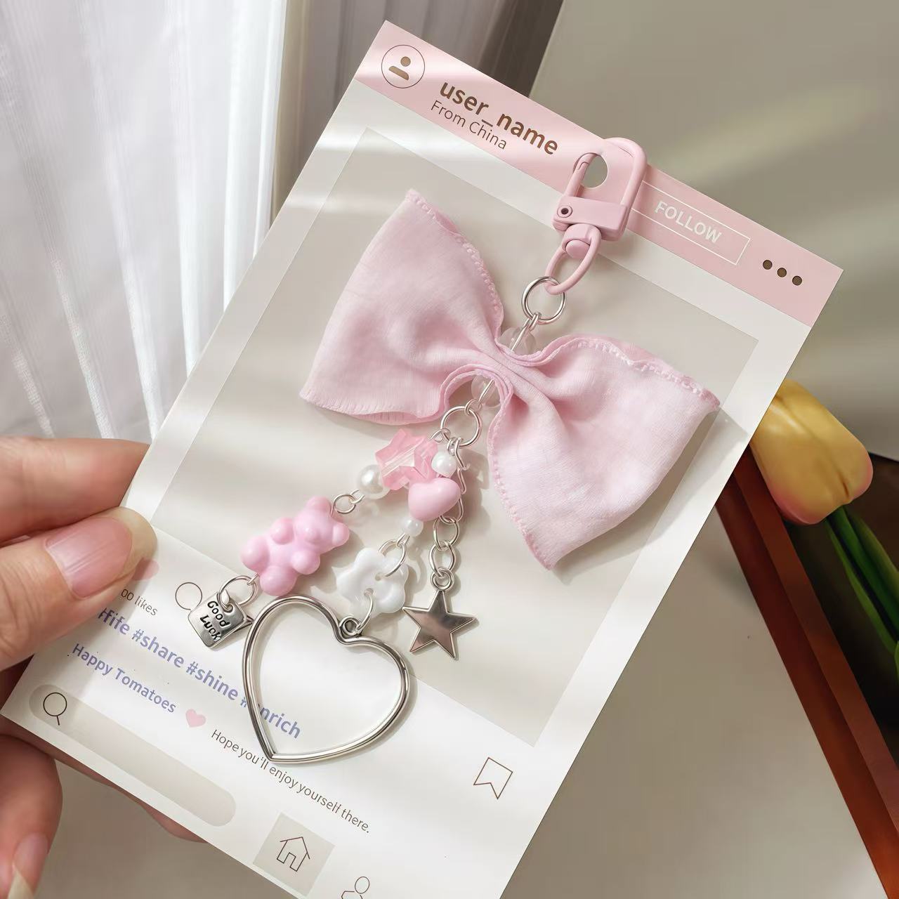 Pastel Bow & Heart Keychain Set