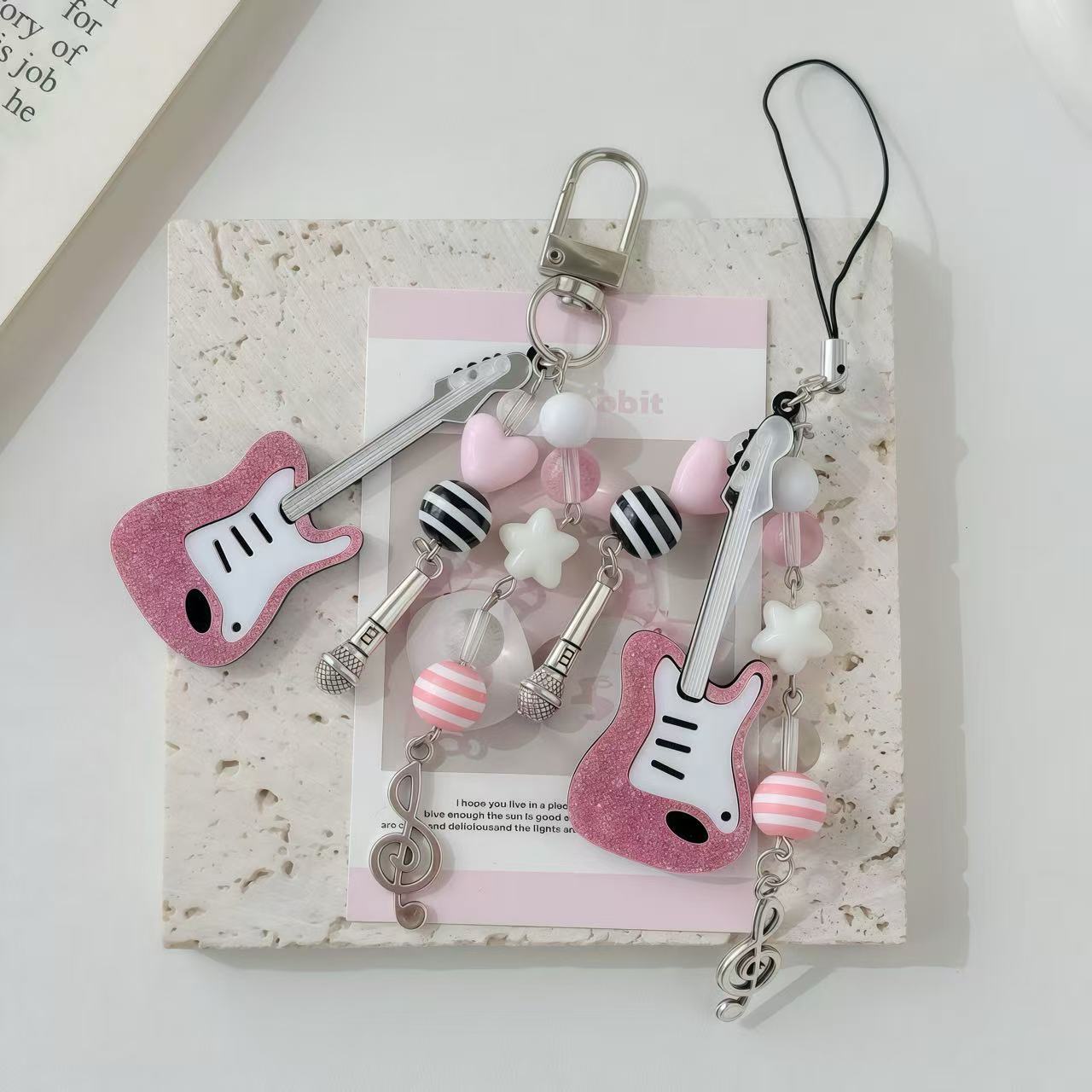 Rockstar Pink Guitar & Microphone Keychain