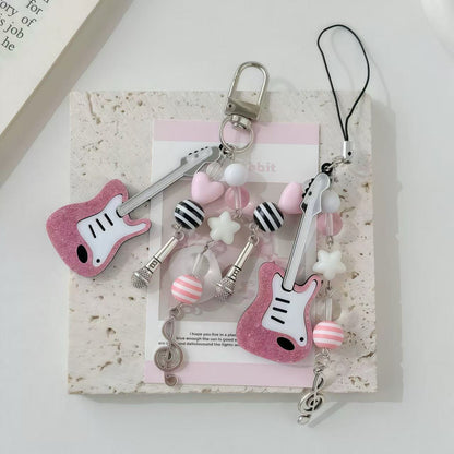 Rockstar Pink Guitar & Microphone Keychain