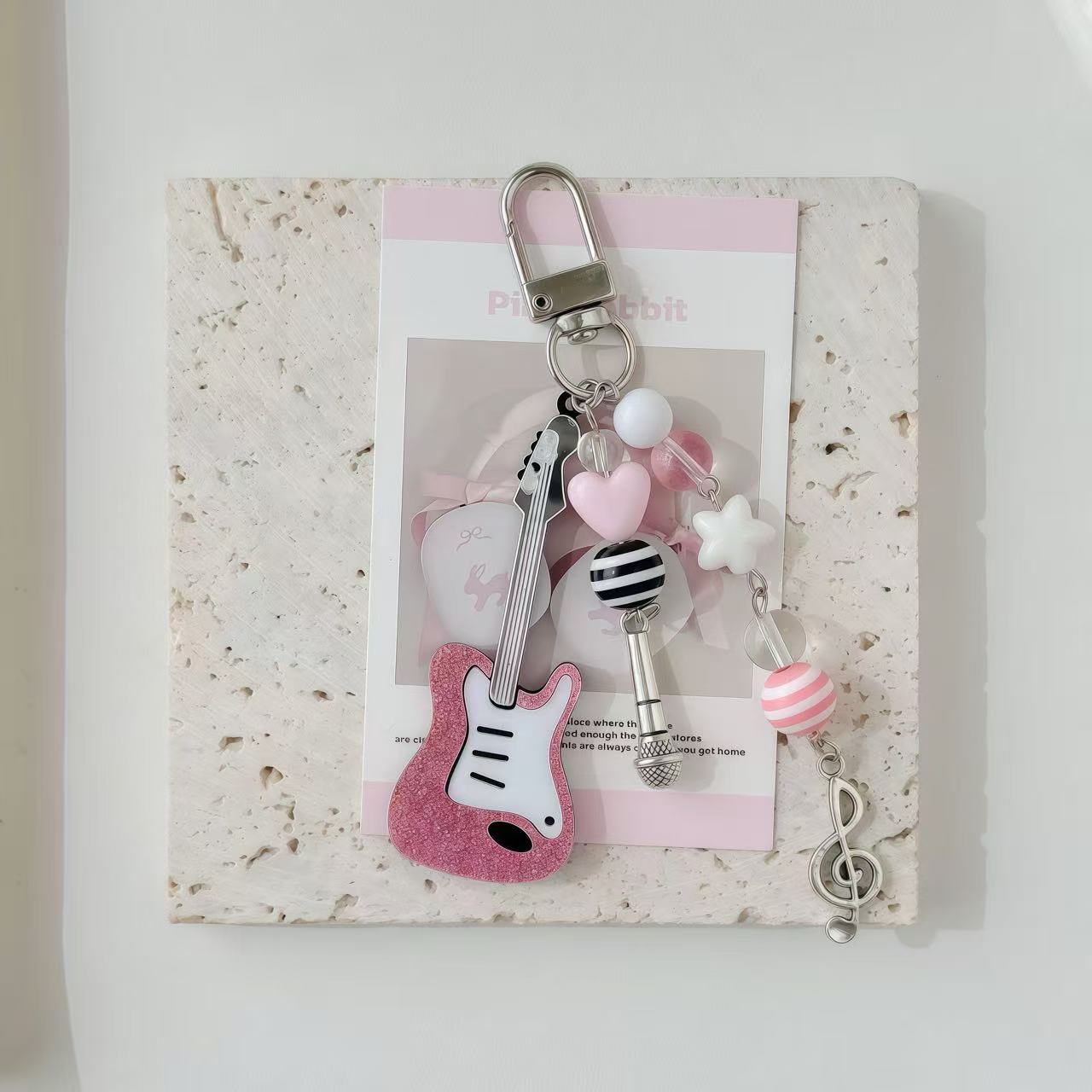 Rockstar Pink Guitar & Microphone Keychain