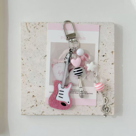 Rockstar Pink Guitar & Microphone Keychain