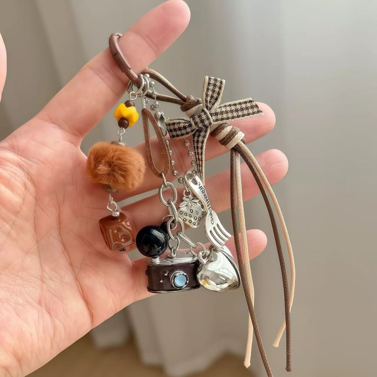 Vintage Brown Camera Bag Charm Keychain