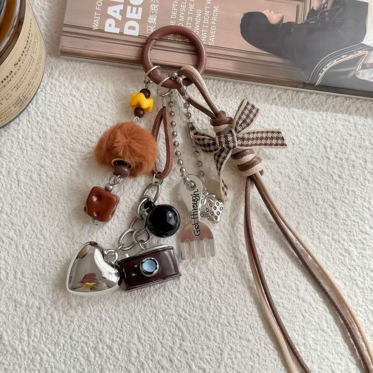 Vintage Brown Camera Bag Charm Keychain